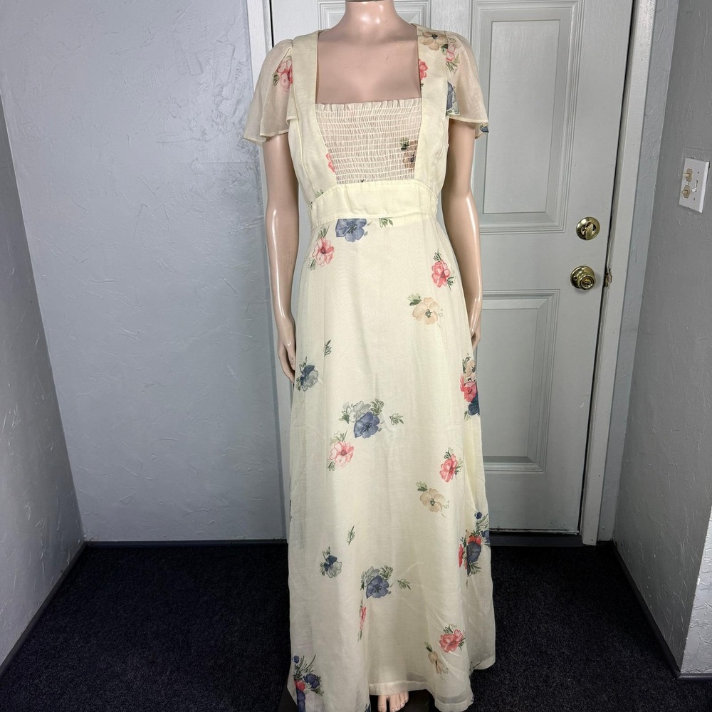 Vintage 70s Women's Dress Prairie 11 Floral Evening Maxi Formal party Smocked Q1
